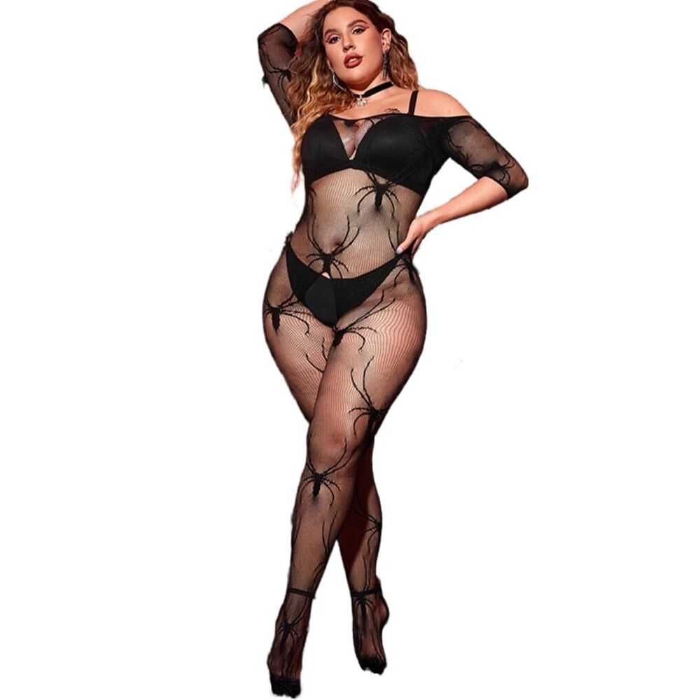 2596 Rhinestone Spider Pantyhose Stockings Sexy Fishnet Bodysuit One Piece